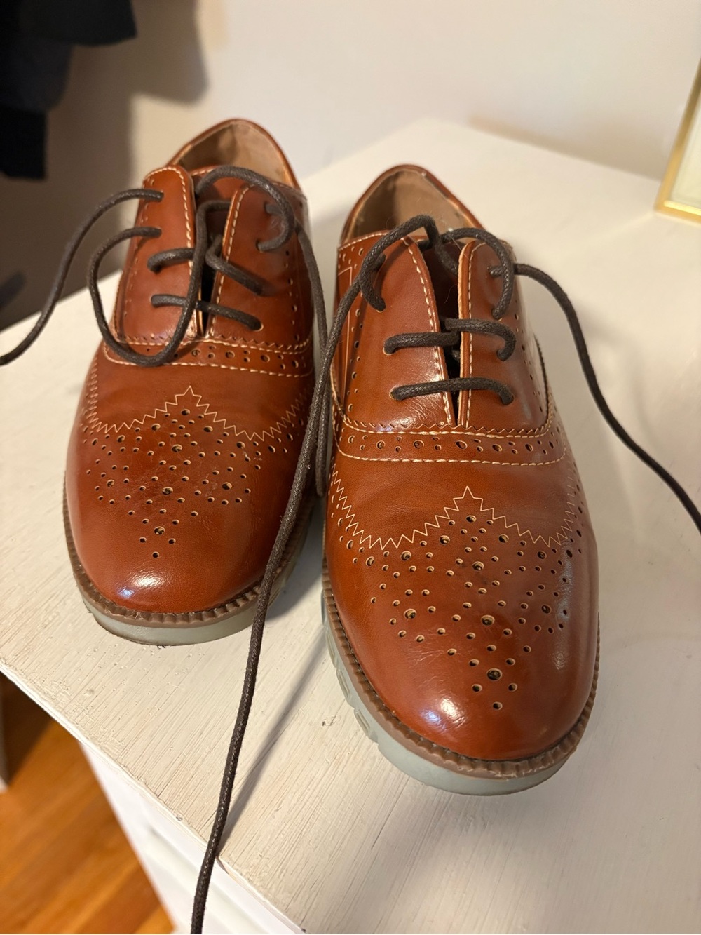 Boys Oxford dress shoe -youth 1 -Deer Stag Benton. Chestnut color